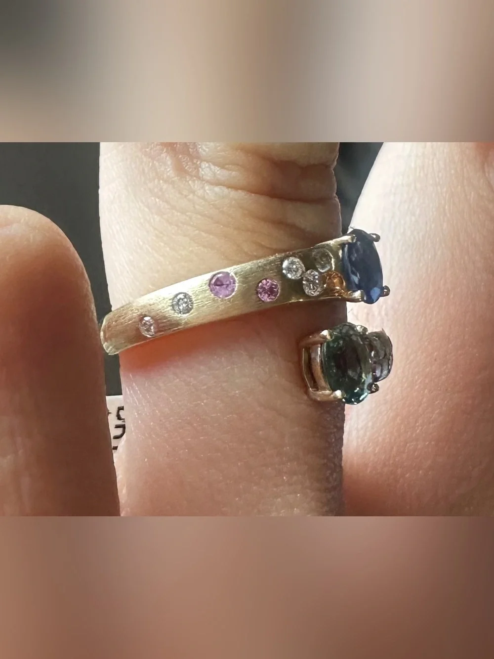 14K Gold Natural Multi-Gemstone & Diamond Bypass Ring | Size 7